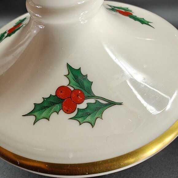 Pickard China Hand Decorated Poinsettia Candle Stick Holder Set 2 Porcelain USA - Picture 5 of 13